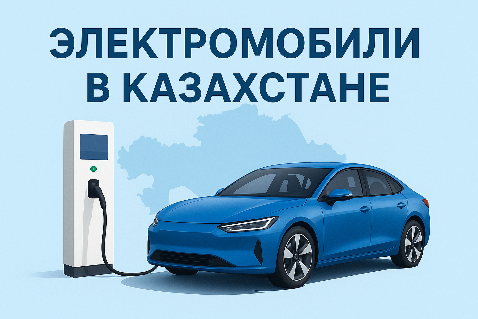 Электромобили в Казахстане: электромобиль на зарядке у станции, статья SCHROT.kz