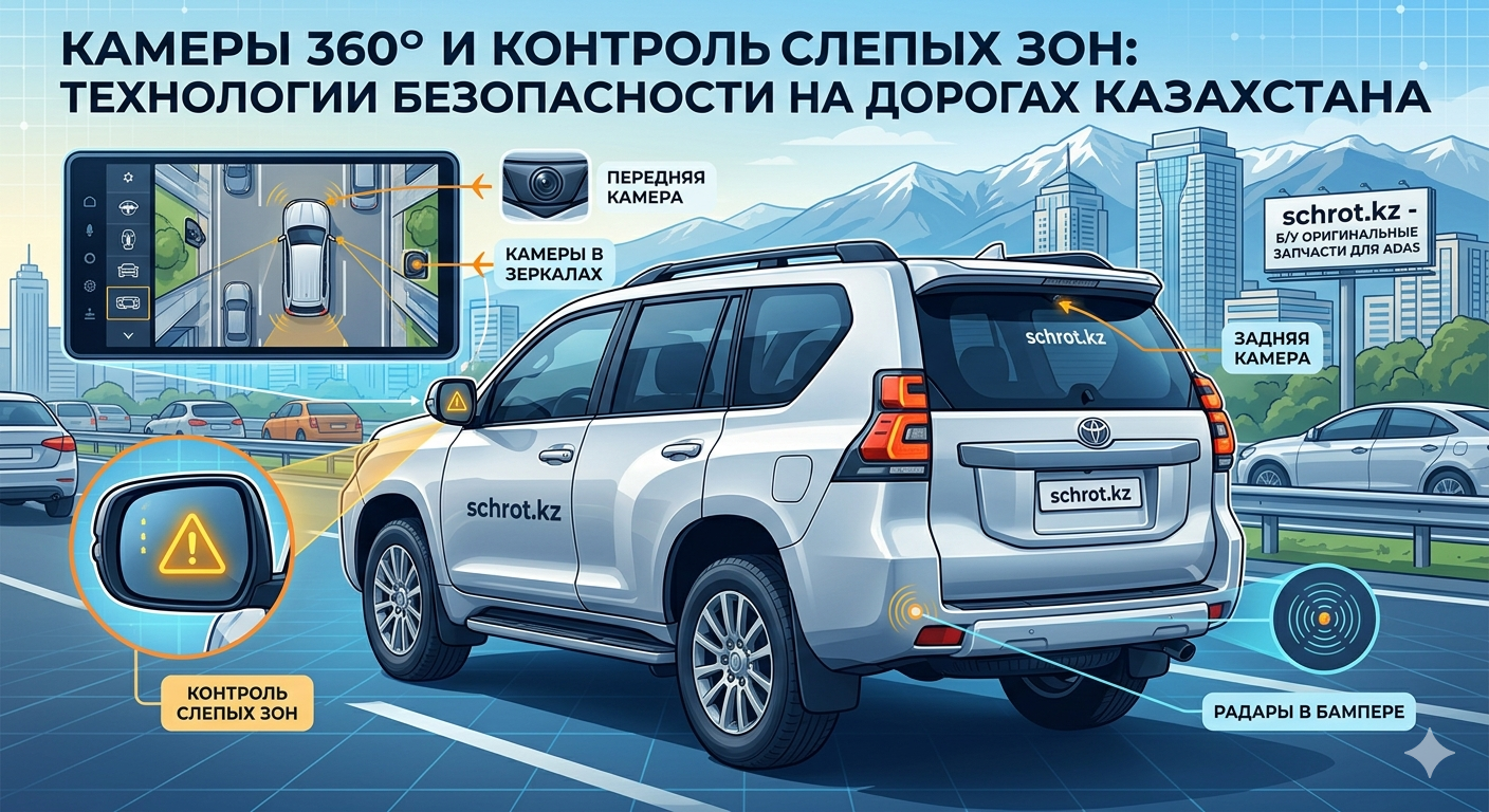 Система кругового обзора 360 и контроль слепых зон на внедорожнике в Алматы. Оригинальные б/у запчасти от schrot.kz